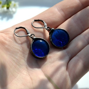 dangle earrings, DEEP BLUE EYES, navy blue earrings bohemian earrings dangling earrings coctail earrings retro jewerly tiny drop earrings image 3