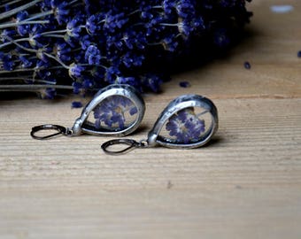 LAVENDER terrarium dangle earrings real dried flowers statement subtle earrings drop earrings dangling earrings romantic retro style jewelry