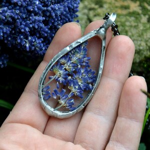 LAVENDER terrarium pendant drop OOAK nature necklace bohemian flower jewelry statement necklace gift for her natural summer floral jewelry