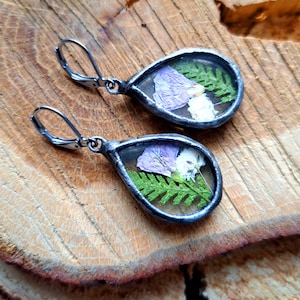 LITTLE MEADOW dried flowers terrarium earrings bohemian jewelry forest unique dangle earrings for a gift inspired by nature