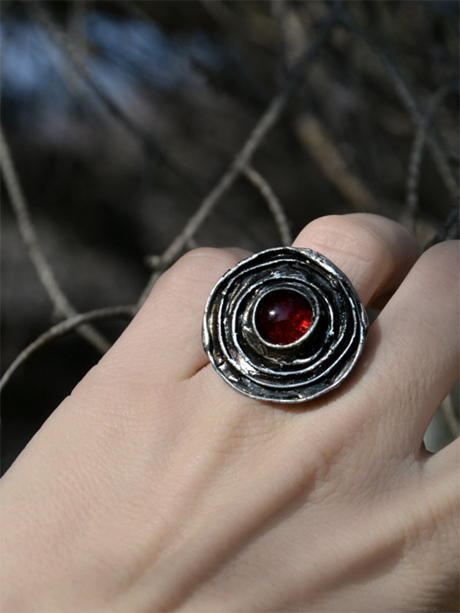Red Ring Drop Drop of RED WINE, Reto Ring, Nostalgic Ring, Statement Ring, Rustic ...