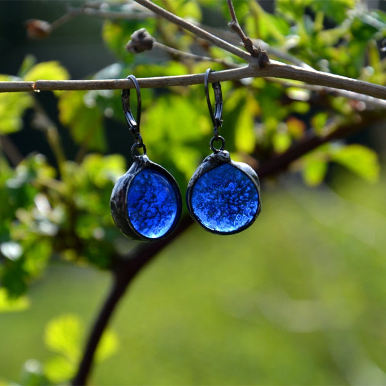 dangle earrings, DEEP BLUE EYES, navy blue earrings bohemian earrings dangling earrings coctail earrings retro jewerly tiny drop earrings image 2