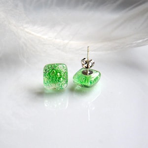 Little cute glass earings in beautiful color GREEN, stud earings, green studs, statement earings, boho earings, coctail earings