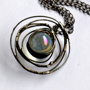 Subtle necklace, closer to the COSMOS, rustic round necklace with opalescent glass, statement necklace, unisex pendant necklace