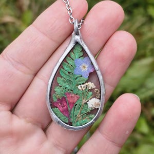 FLORAL terrarium pendant drop OOAK nature necklace bohemian flower jewelry statement necklace gift for her natural summer plants jewelry