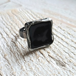 BLACK SQUARE, minimalist, statement ring, rustic, simple black ring, bohemian ring, adjustable ring, coctail black ring, ring for romance