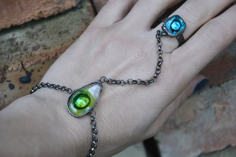 BOHEMIAN chain bracelet, one of kind, slave boho bracelet, hippie style, hand chain bracelet with feather, ring bracelet, gift for her image 4