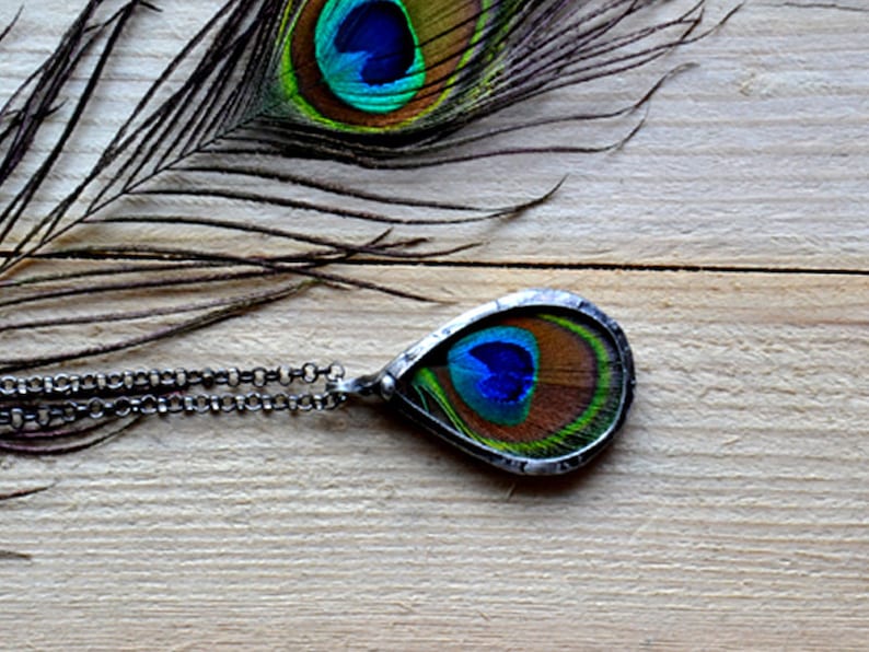 Real Peacock Feather Pendant Necklace Terrarium Rustic - Etsy