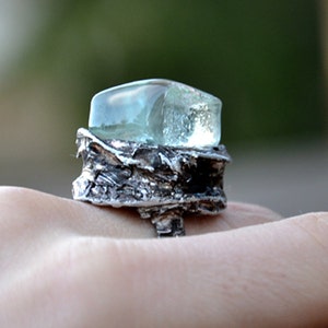 GLASS CUBE, ice crystal ring, minimalist statement ring, adjustable ring, elegant jewelry