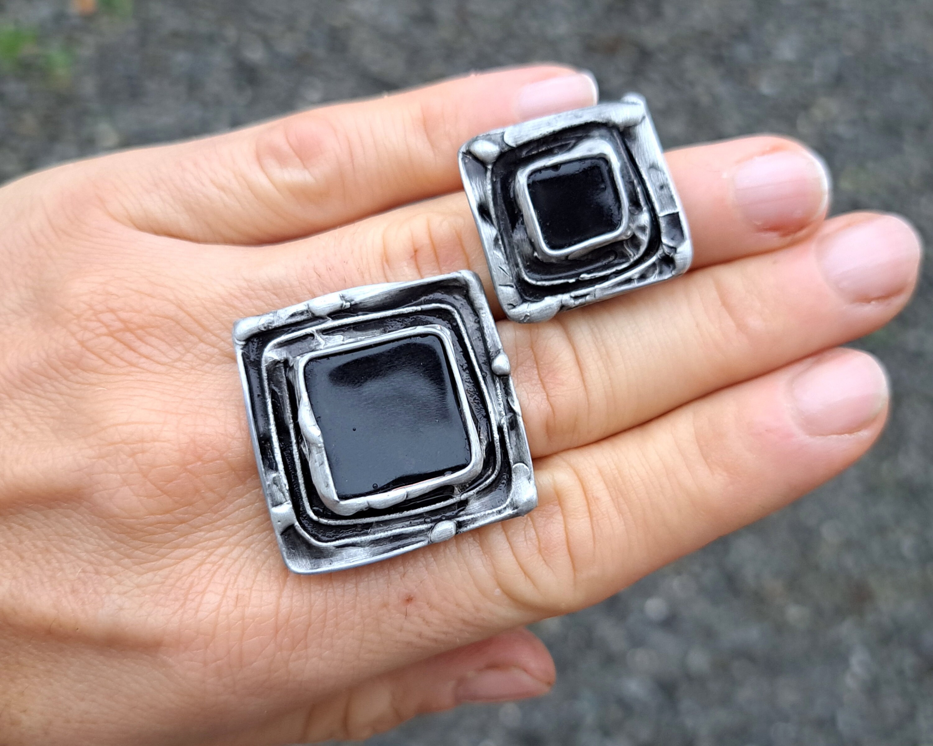 BLACK SQUARE, Statement Ring, Rustic Big Ring, Simple Black Ring ...