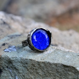 Anel AZUL MARINHO, anel extravagante, anel ajustável, safira, anel rústico, anel boho, anel azul profundo, azul boho, anel para romance