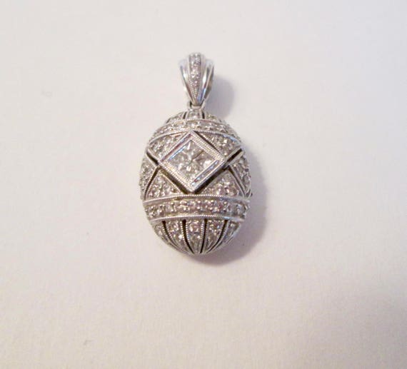 18k White Gold and Diamond Egg Pendant - image 1