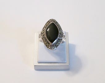 Sterling Silver, Marcasite and Onyx Ring