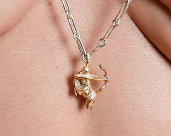 SAGITTARIUS - 14K Gold Pendant on a Silver Necklace - Zodiac jewelry - Zodiac Necklace - Astrology symbols - Art Jewelry - Hand made jewelry