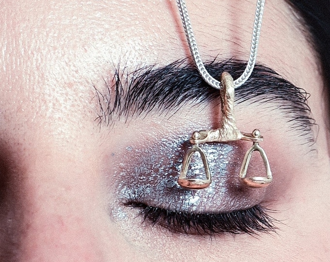LIBRA - 14K Gold Pendant on a Silver Necklace - Zodiac jewelry - Zodiac Necklace - Astrology symbols - Art Jewelry - Hand made gold jewelry