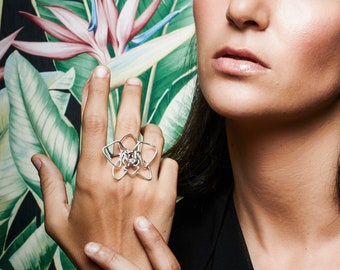 Orchid Ring - Silver & 14k Gold - Flower Ring - Statement Ring, Flower ring, silver flower, Botanical jewelry, Flowers jewelry, Bridal