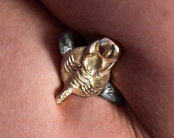 SCORPIO - 14K Gold and Silver Ring - Zodiac jewelry - Zodiac Rings - Astrology symbols - Art Jewelry - Hand made Jewelry - Hand Sculpted