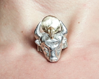 TAURUS - 14K Gold and Silver Ring - Zodiac jewelry - Zodiac Rings - Astrology symbols - Art Jewelry - Hand made gold Jewelry - Hand Sculpted