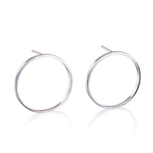 Silver Laying Circle Earrings Large -  Circle Earrings, Shape Earrings, Geometric Jewelry, Stud earrings, Enso circle, minimalistic earrings