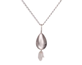 Silver Egg Necklace with Hamsa - Cosmic Egg, Hand Pendant, Animal Necklace, Handmade, Nature jewelry, fertility, silver egg, bird jewelry