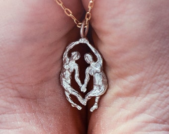 GEMINI - 14K Gold Necklace & a Silver Necklace - Zodiac jewelry - Zodiac Necklace - Astrology symbols - Art Jewelry - Hand sculpted jewelry