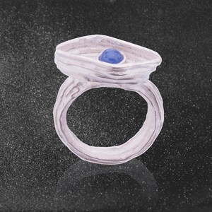 Blue Eye Ring Silber Evil Eye mit blauem Saphir Wellen Ring Kunstvoller Großer Silber Statement Ring, böser Blick Schmuck, Unikat Schmuck Bild 2