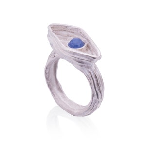 Blue Eye Ring Silber Evil Eye mit blauem Saphir Wellen Ring Kunstvoller Großer Silber Statement Ring, böser Blick Schmuck, Unikat Schmuck Bild 5