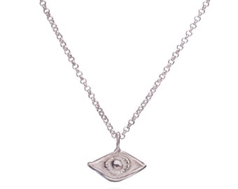 Silver Eye Necklace- sterling silver Eye, Silver Amulet, Protection jewelry, Evil eye jewelry, Amulets jewelry, Hand made Jewelry art