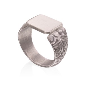 Silver Wing Ring - Signet Ring, Bird Ring, Dragon Scales, Dragon Ring, Fantasy Ring, Art, Handmade Jewelry, Nature Jewelry, Sterling Silver