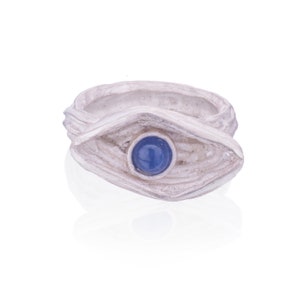 Blue Eye Ring Silber Evil Eye mit blauem Saphir Wellen Ring Kunstvoller Großer Silber Statement Ring, böser Blick Schmuck, Unikat Schmuck Bild 7