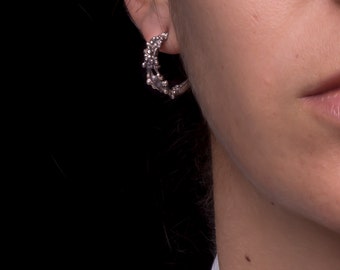 Silver Ball Earrings - Asymmetrical, Hoop, Stud, Organic Jewelry, Art Jewelry, Nature Jewelry, Biological, Sterling Silver, Cluster Earrings