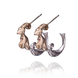 Capricorn - 14K Gold & Silver Earrings - Zodiac jewelry - Zodiac Earrings - Astrology symbols - Art Jewelry - Hand made jewelry - Animal Art