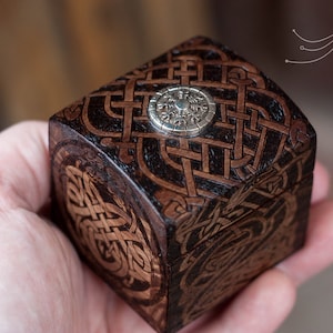 Little celtic custom  box for rings | wooden vintage jewelry box | ring box | tiny keepsake box | Aegishjalmur