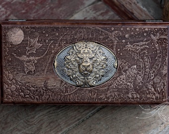 Wooden custom stylish box | lion box | engraved wooden box | vintage jewelry box | men's keepsake box