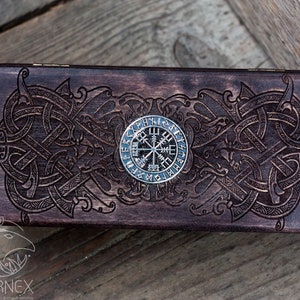 Vegvisir métal 2 | boussole runique | poitrine celtique vintage | boîte à bijoux en bois | boîte design rustique