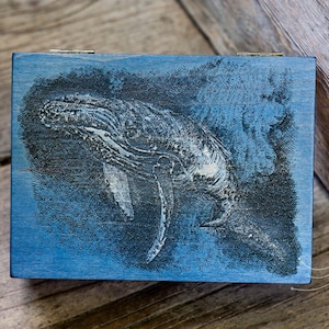 Blue whale engraved box | Wooden custom Tarot box | keepsake box | engraved box