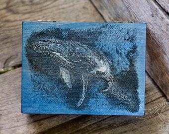 Blue Whale Engraved Wooden Box: Custom Tarot Keepsake
