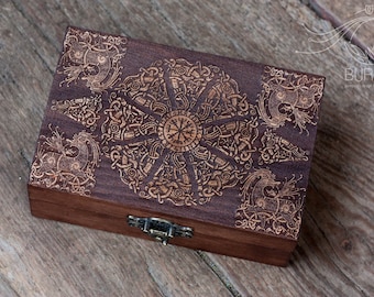 Vegvisir Tarot Box: Celtic Wooden Jewelry Chest