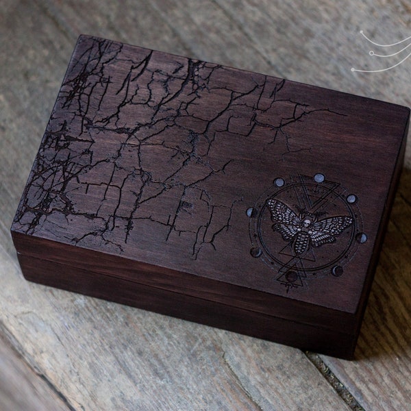 Death moth stylish cracks design wooden box | custom tarot box | vintage jewelry box | custom keepsake box