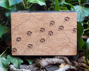 Paw Prints Box: Wood Keepsake Jewelry personalized Box, Vintage Style Animal Tracks Decor
