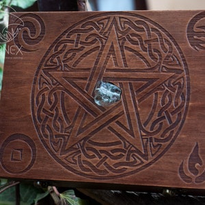 Pentagram wooden altar box Pentacle Stash box Wicca Wiccan vintage jewelry box Tarot box image 3