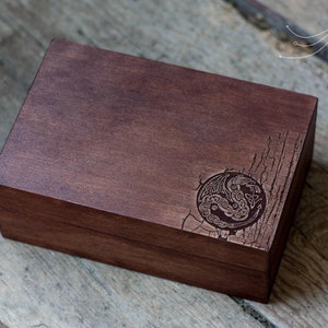 Wooden  box with minimal design celtic dragon| custom tarot box | vintage jewelry box | custom keepsake box