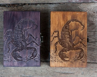 Wooden Scorpion Tarot Box: Pyrography Keepsake Box