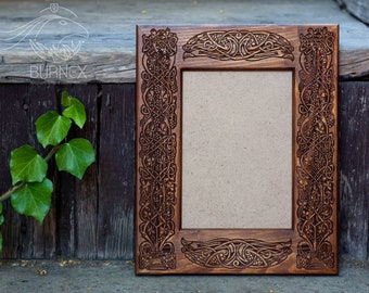Cadre photo celtique en bois pour photo 14 x 19 cm - Fait main