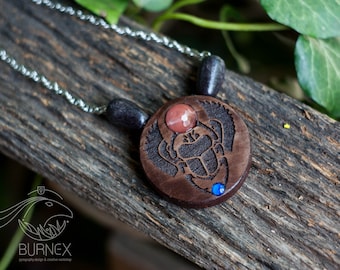 Scarab necklace | Ancient Egypt wooden pendant charm | wooden jewelry