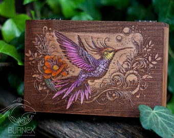 Boîte de tarot sur le thème du colibri : souvenir en bois, style vintage