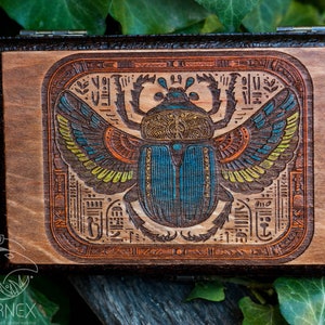 Ägyptische Skarabäus-Symboldose | Vintage ägyptische Truhe | Schmuckkästchen aus Holz | rustikale Design-Box