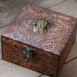 Celtic Wooden Jewelry Box: Engraved Nordic Keepsake Chest