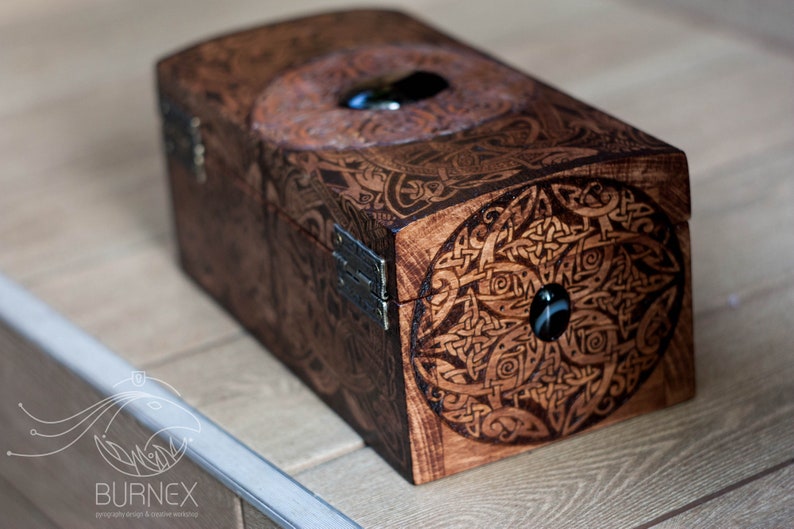 Vintage wooden celtic jewelry box custom engraved box craft work wooden chest 画像 7
