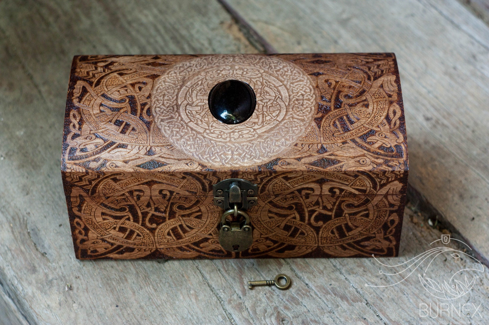 Vintage wooden celtic jewelry box custom engraved box Etsy